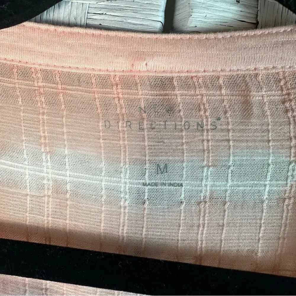 New Directions Womens Blouse Peach white tie-dye balloon sleeve bohemian hippie - Picture 5 of 10